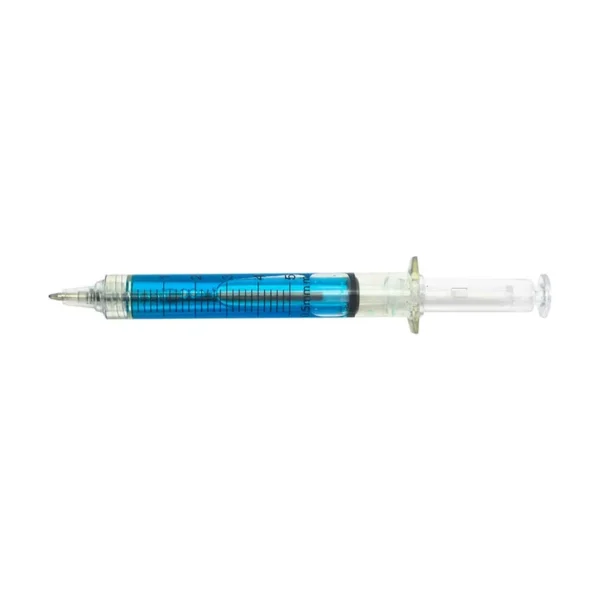 Esfero Jeringa azul personalizado de tinta negra
