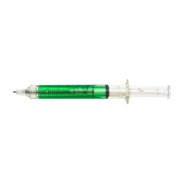 Esfero Jeringa verde personalizado de tinta negra